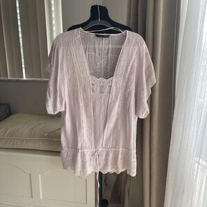 Zara Soft Pink Nude Broderie Anglais Tunic Top Size M